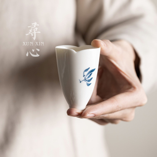 纯手绘兰花茶杯单杯聚香杯薄胎主人杯创意陶瓷闻香杯功夫茶具茶盏