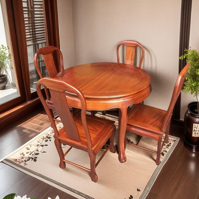 红木家具餐桌金花梨木全实木跳台餐桌椅组合简约中式伸缩拉台餐台