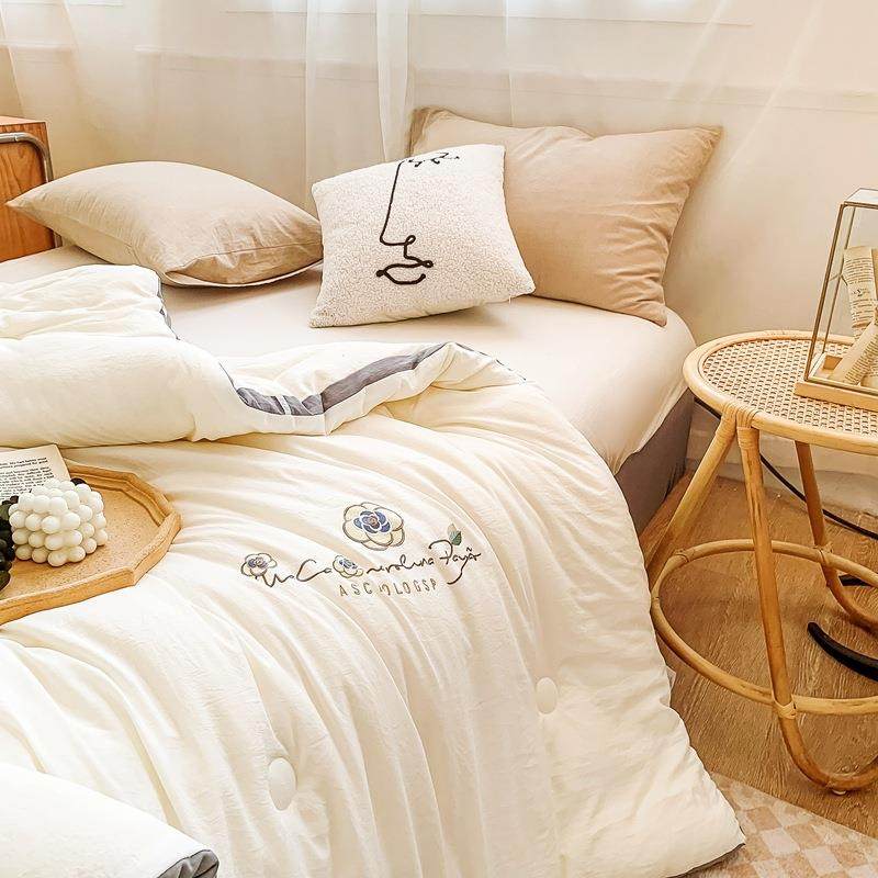 亲肤绣花双大豆纤维被简GQL约纯色刺绣冬春秋被单人宿舍加人厚被