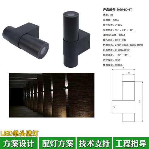 户外防水LED双头壁灯6W10W单头壁灯3W5W公园小区别墅照明DC24V