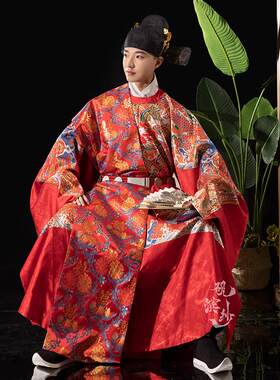 【砚滨纱】明制汉服婚服圆领袍搭配结婚仿妆花缎结婚披挂披红盖头
