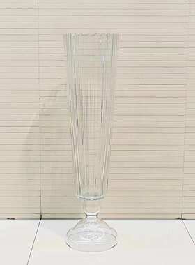 简约透明玻璃直条纹花瓶酒店家居餐桌装饰摆件玻璃工艺品