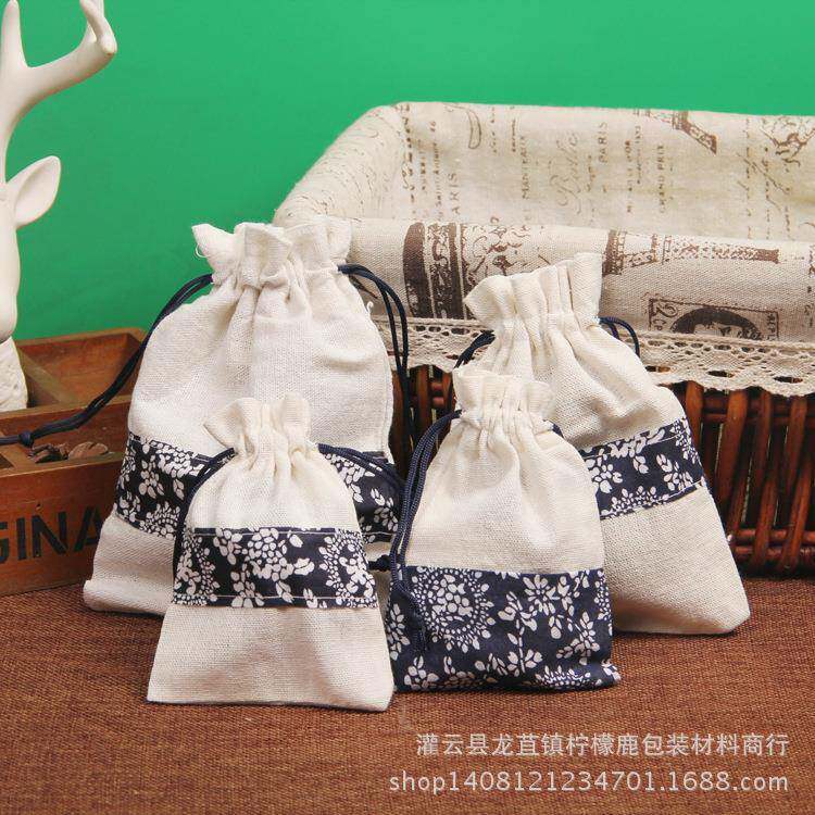 青花麻布袋中国风束口饰品礼品袋珠宝首饰袋蓝碎花袋收纳袋