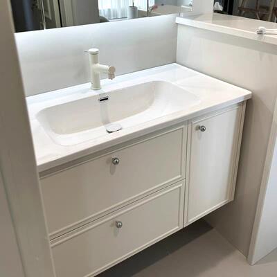 轻法式奶油风橡木烤漆浴室柜组合卫生间陶瓷一体盆洗漱台盆柜现货