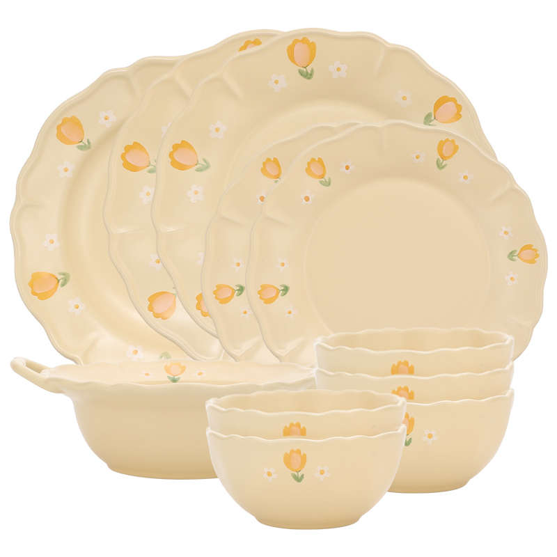 奶fufu餐具碗碟家用组合情侣碗筷套装2人陶瓷碗盘子菜盘家用时尚