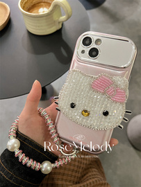 大视窗blingbling可爱少女心水钻猫咪，适用iphone15promax手机壳苹果14链条保护套12pro小众设计款13pro磨砂