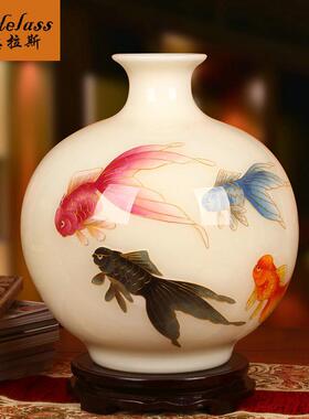 班德拉斯金玉满堂金丝白色花瓶摆件陶瓷石榴瓶家用客厅柜子上装饰