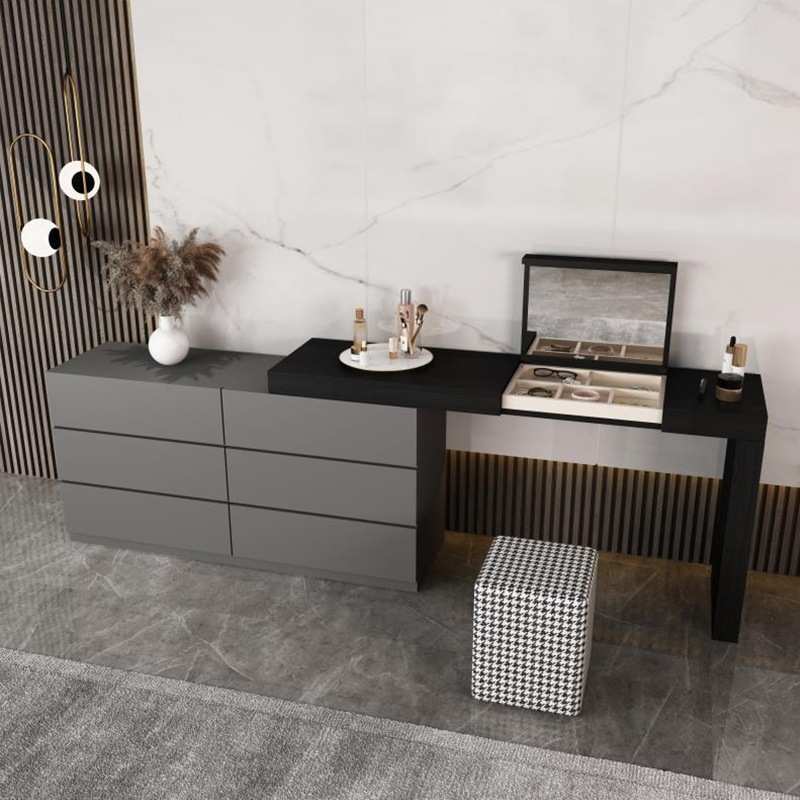 一体伸缩漆烤简约梳妆台电视柜卧室书桌翻盖北欧化妆台桌现代整装