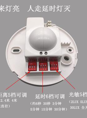高档测者02208V智能微波雷达探感应开关人体器楼梯过道可调90R明