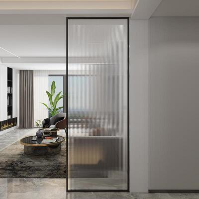 简约屏风轻奢钢化长红玻璃入户玄关客厅卫生间遮挡不锈钢隔断带灯