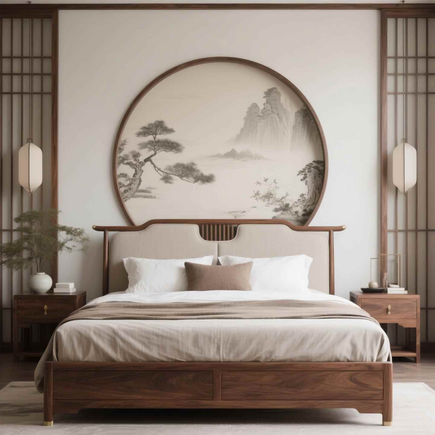 新中式黑胡桃木床实木床布艺禅意宋氏美学卧室双人床婚床高级定制