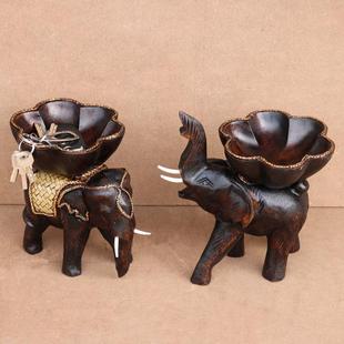 东南亚家居装 饰工器艺品泰国客厅餐厅实2030雕刻木大水象干果果盘