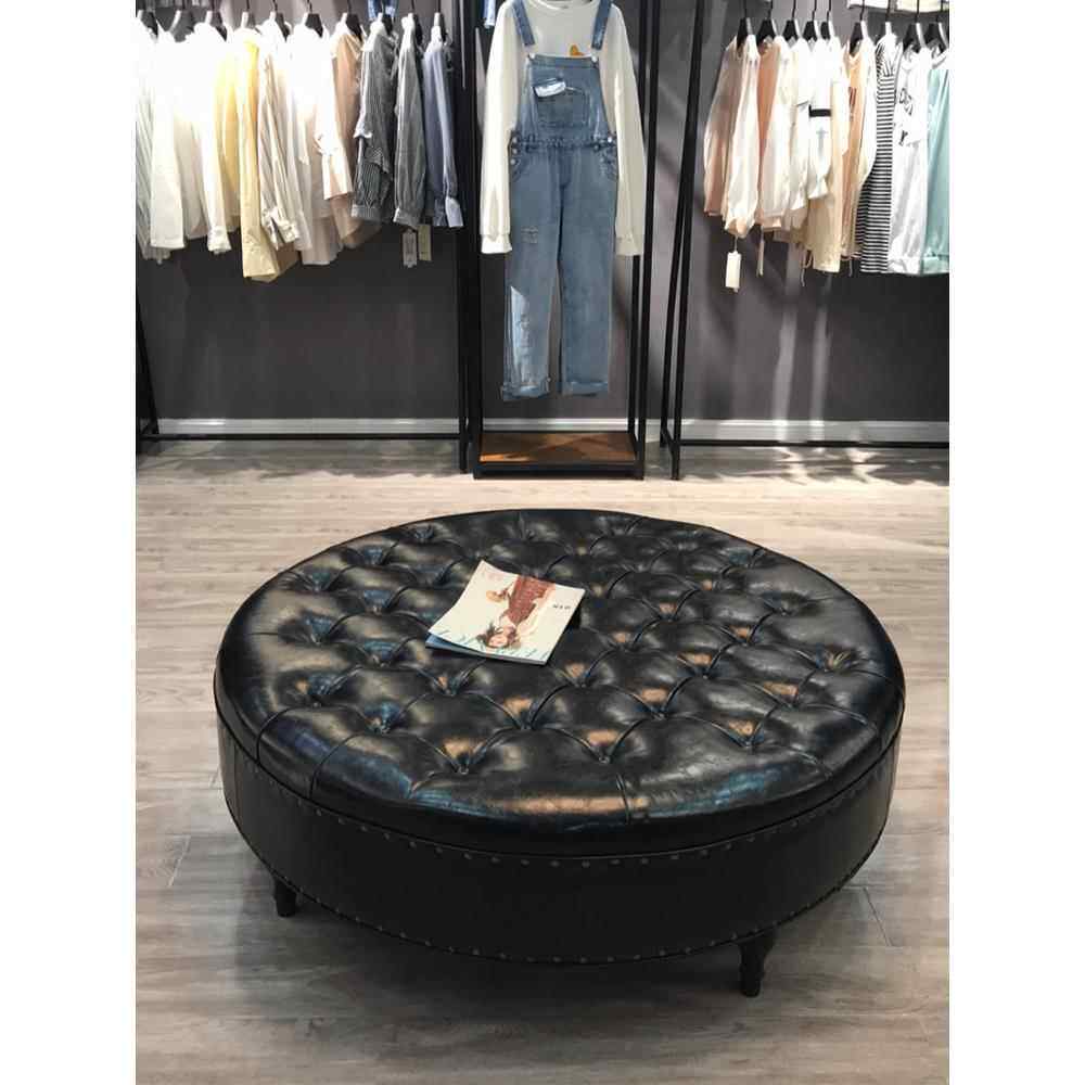 服装店沙发凳试鞋凳圆形真皮脚踏凳子沙发墩衣帽间客厅圆凳换鞋凳
