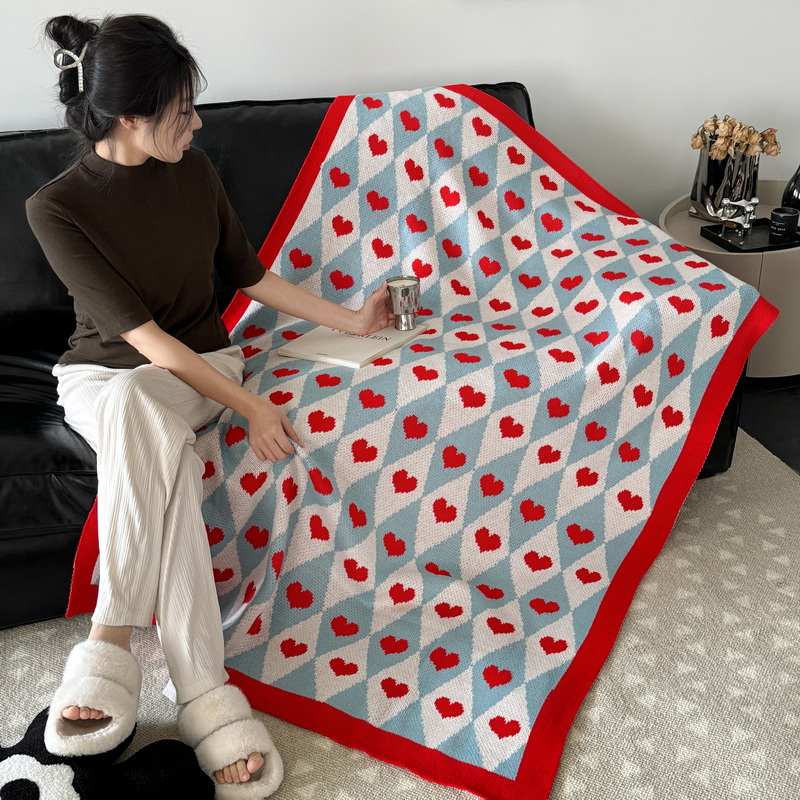 Uncle Bomb简约风菱形爱心针织毛毯子单人沙发盖毯薄款空调毯午睡