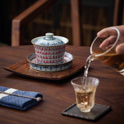 天青汝窑青花千碗佛盖瓷碗月白陶瓷盖大号单个才泡汝窑千佛茶汝三