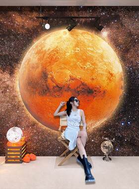 3d星空月球表面墙纸网红奶茶店拍照打卡火星背景墙布民宿商场壁纸