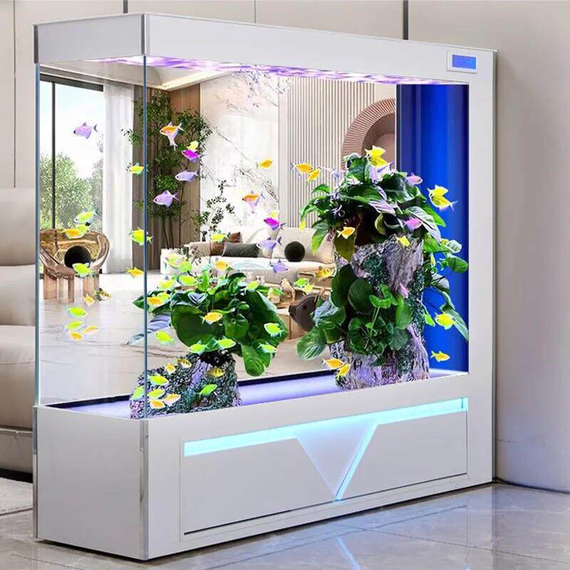 鱼缸客厅2024新款屏风隔断超白玻璃玄关家用落地水族箱免换水侧滤