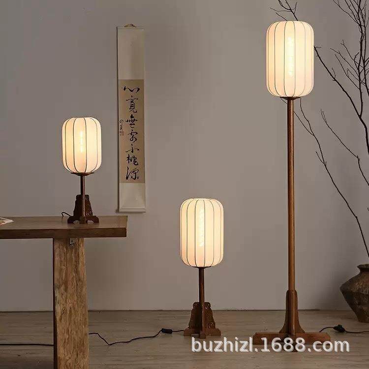 中古实木台灯新中式设计师款床头台灯复古样板间布罩装饰木艺灯