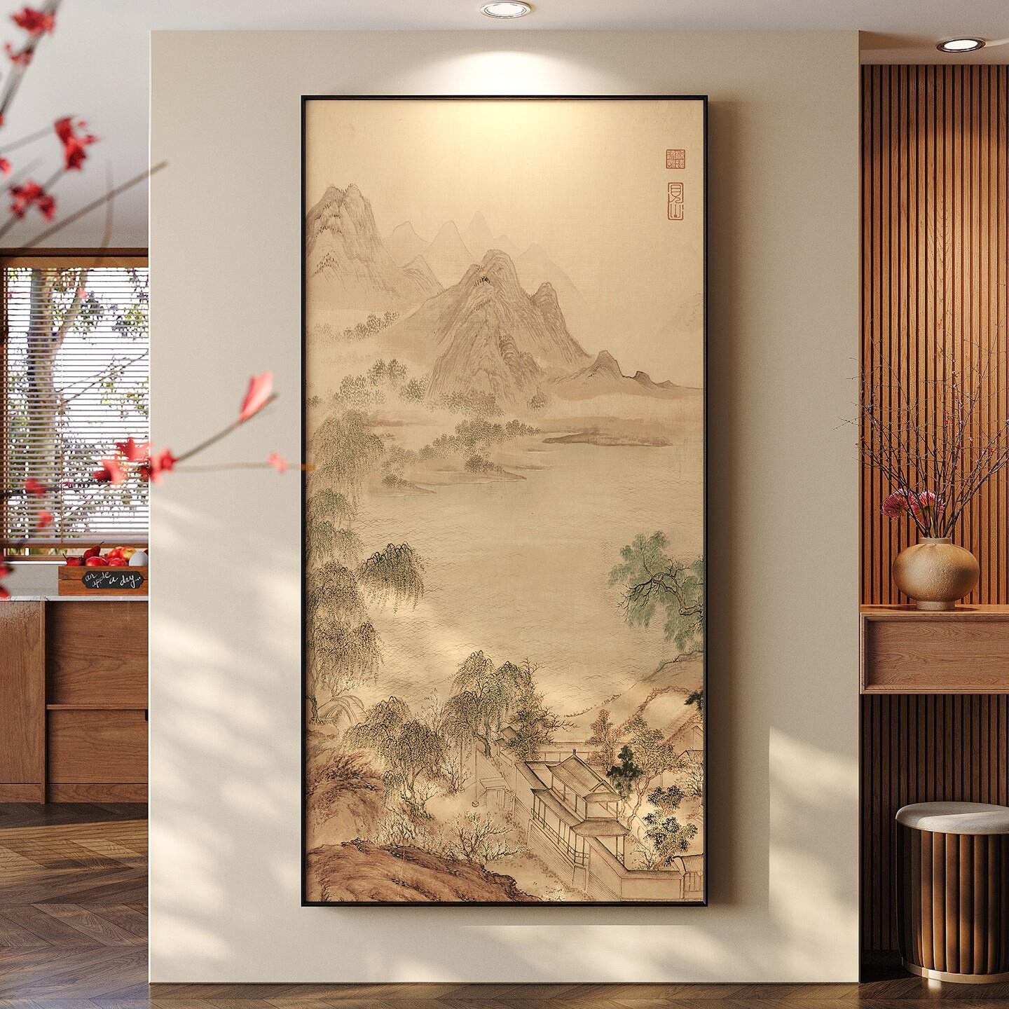 宋氏美学湖山春暖图国画高级感山水画新中式玄关入户走廊装饰挂画