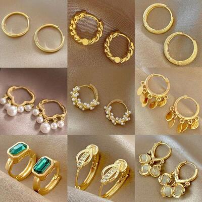 2PCS/Set Fashion Gold Color Hoop Earrings for Women Korean D