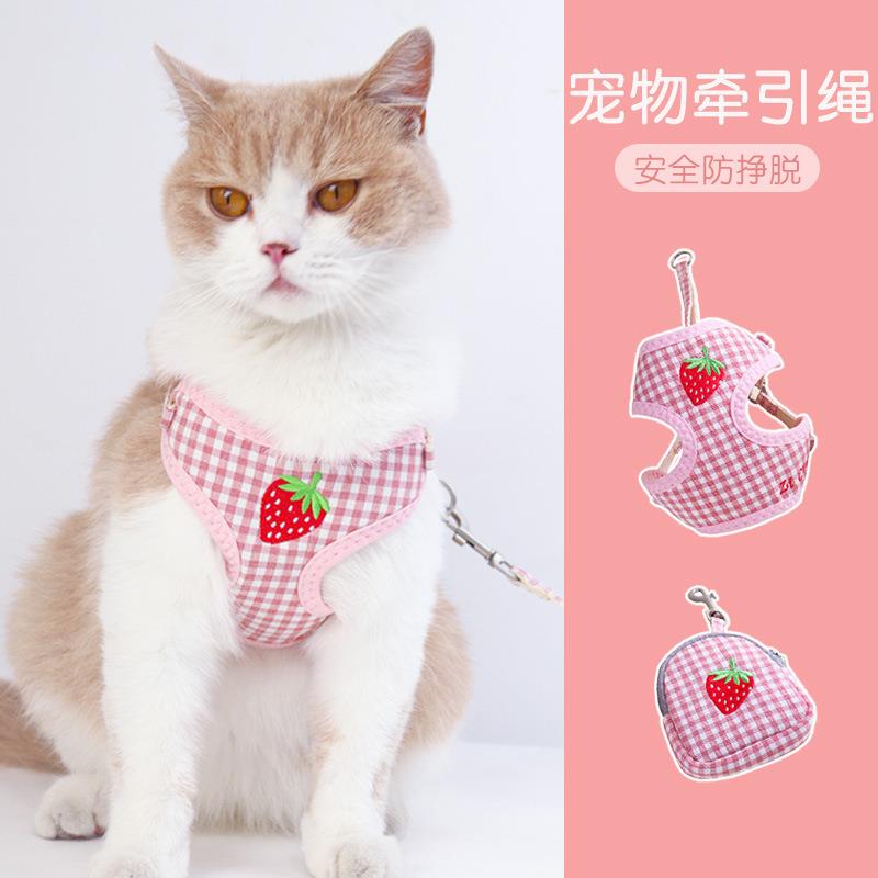 猫咪牵引绳防挣脱外出遛猫夏款背心式水果刺绣中小型犬狗狗胸背带