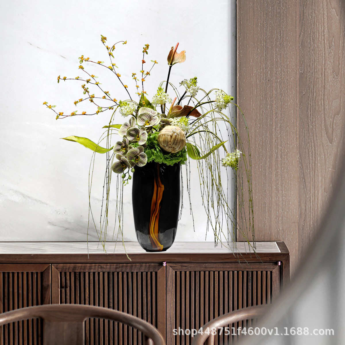 现代样板房售楼处软装花艺插花仿真装饰假花摆设酒店餐桌高端摆件