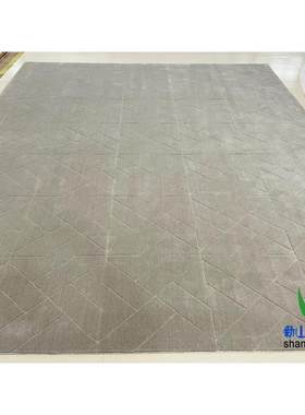 现代简约灰色纯色正方形格子中式手工腈纶客厅茶几地毯大厅办公室