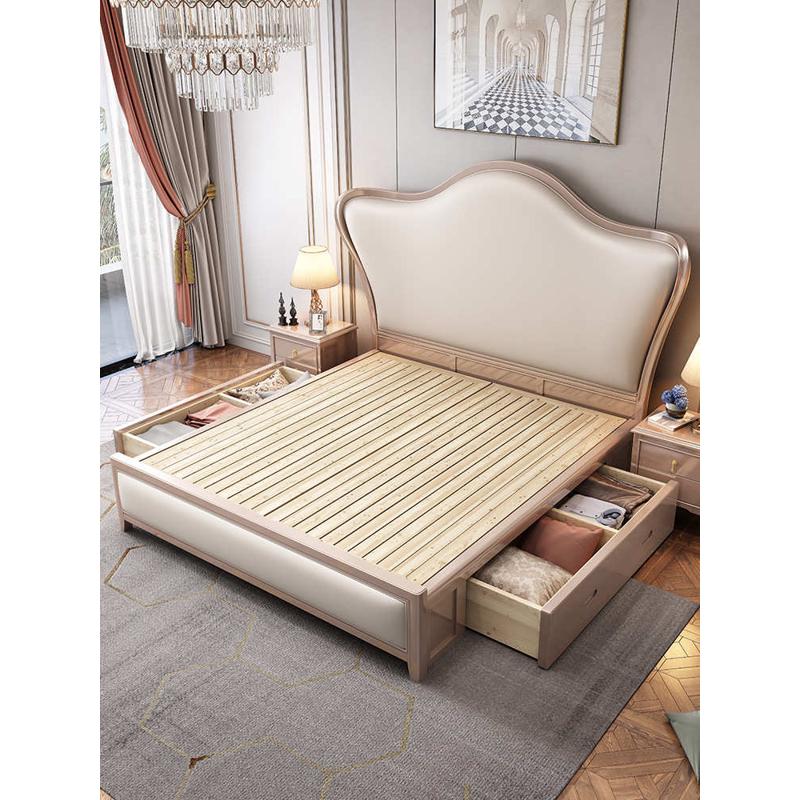 美式轻奢实木床网红小户型双人床欧式婚床主卧现代简约储物公主床