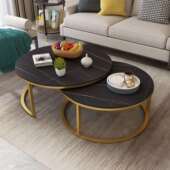 意式 铁艺岩板子母茶几大小组合简约小户型家用客厅圆形茶桌子茶几