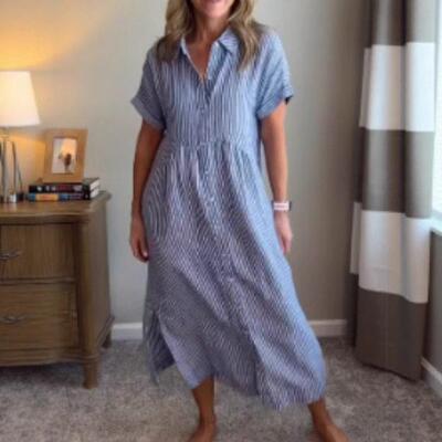 womens loose midi striped shirt dress bohemian side slit