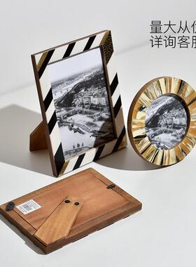 迪凯现代拼色大理关石纹相框玄客厅斯卧室样0043I房板居家装饰摆