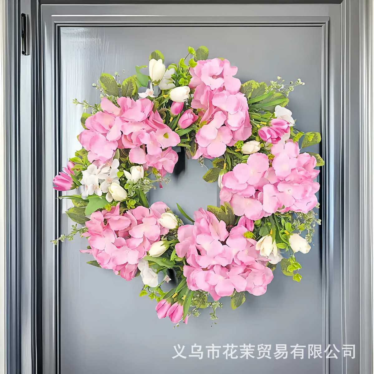 花茉  2025新款前门粉红色绣球花和郁金香花环母亲节花环,鲜花速递/花卉仿真/绿植园艺,仿真绿植,淘宝优惠券,粉丝福利购,淘宝优惠卷