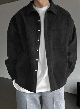 Men's Solid Button Front Corduroy Shirt Casual Party Shirt