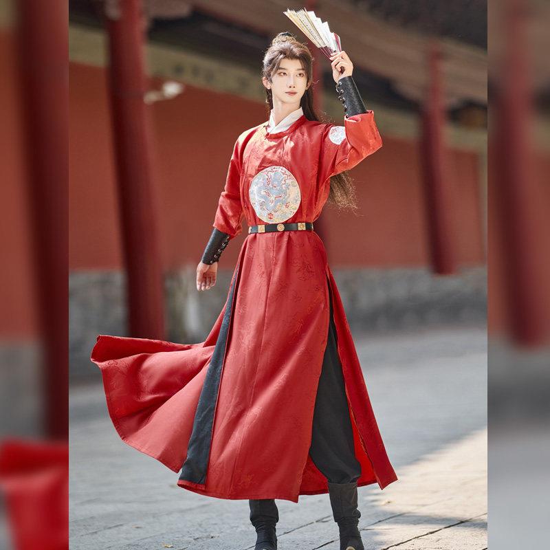 唐制汉服圆领袍男女帅气侠客古装红色中国风状元郎伴郎新郎表演服