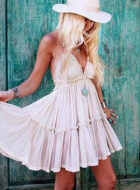 Strapless Summer Boho Dress Women Foremode Flounced Edge Bac