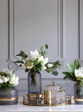 现代简约花摆瓶花托盘装饰件样板间客艺厅桌面设计玄关家居师MVF