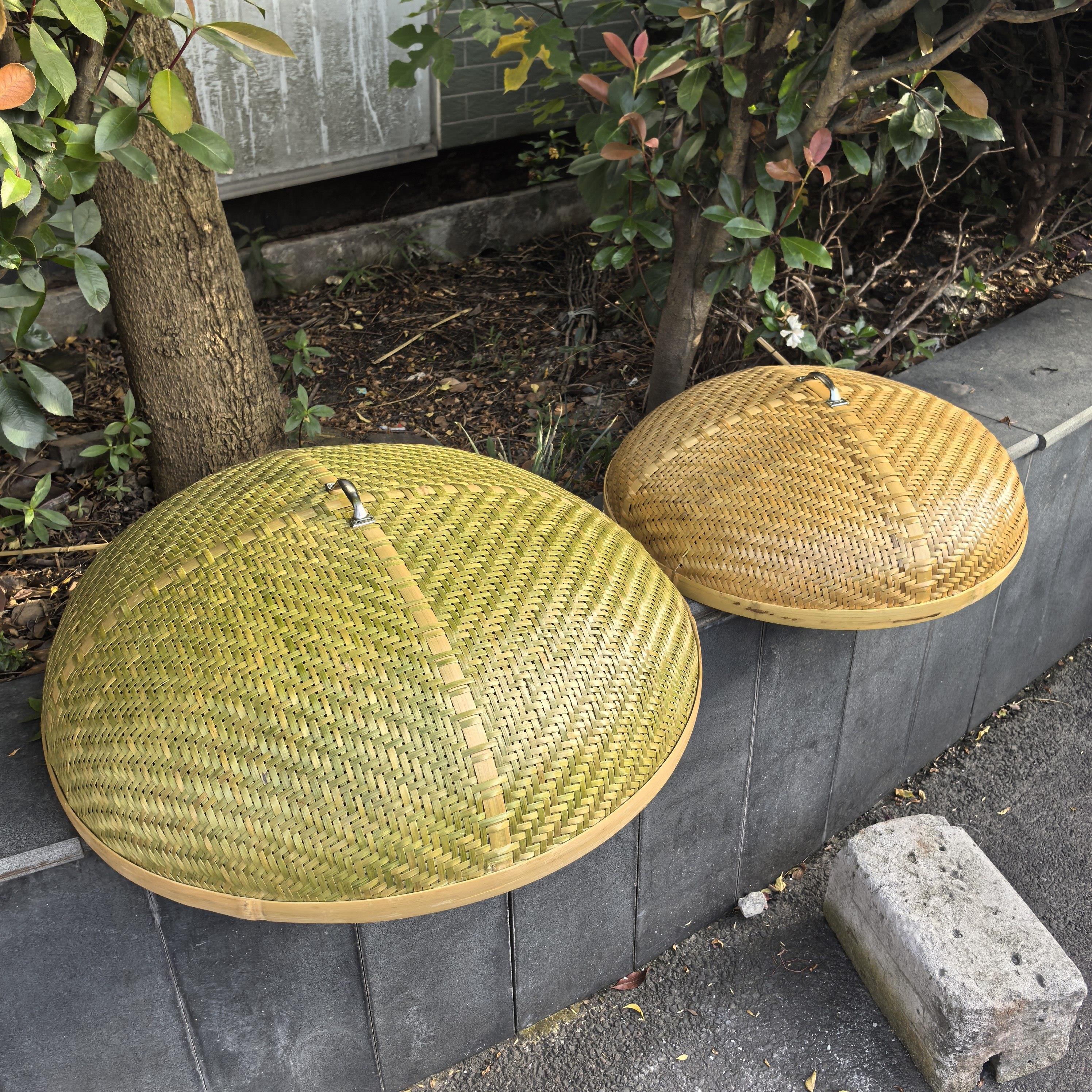 菜罩子竹编餐桌台盖防蝇防尘竹盖竹编圆形餐桌菜罩带手把饭罩
