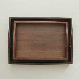 茶盘木制餐具长方形黑胡桃放带茶具心木日式木批发水杯提手托盘点
