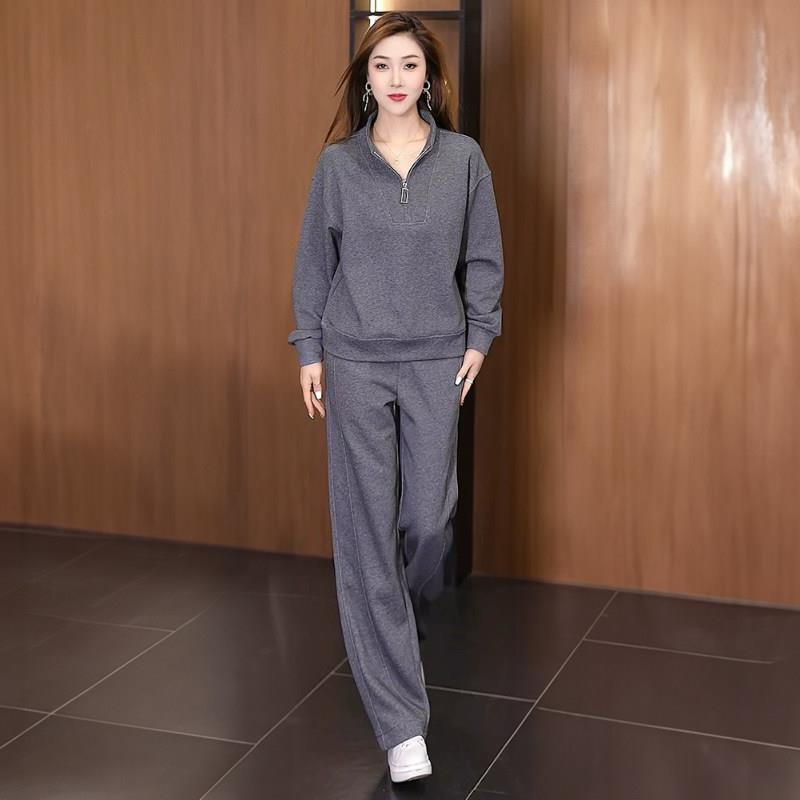 休闲运动套装女春秋2026新款宽松显瘦跑步服长袖卫衣阔腿裤两件套