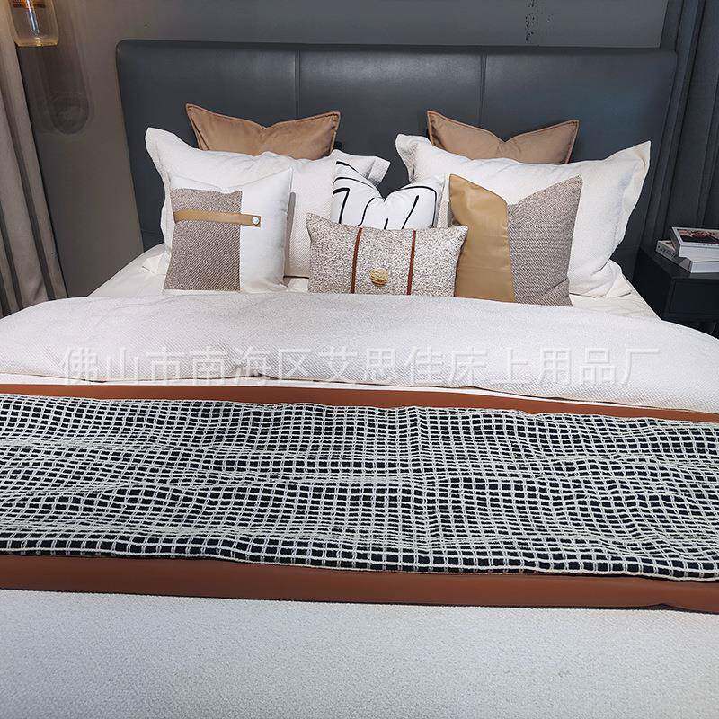 轻奢新中式样板间床品样板房软装公司家具展厅售楼部床上用品可定