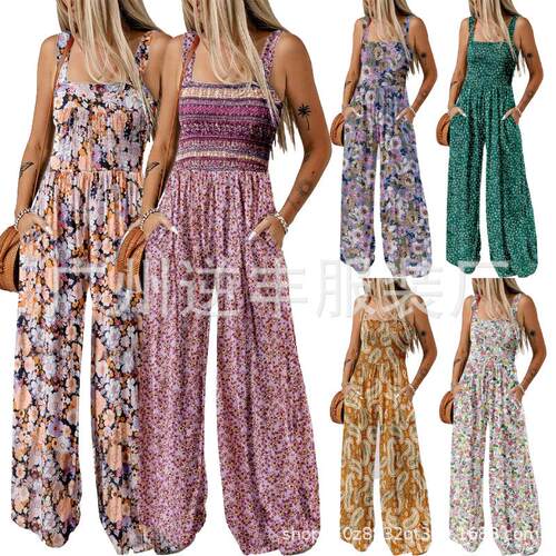 Elegant Floral Print High Waist Square Neck Jumpsuit