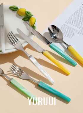 [YURUUI设计师]法国Capdeco彩色珠光压克力西餐具刀叉勺牛排刀