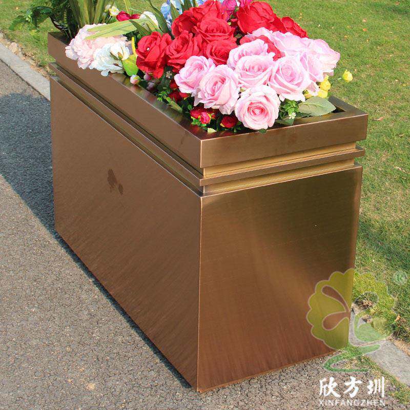 户外广场商场售楼部隔断方形电镀不锈钢花箱商用大号金属花盆