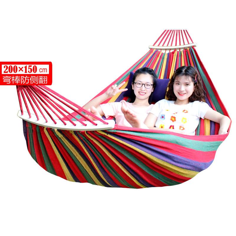 运动户外用品200*150CM帆布防侧翻吊床双人加宽带棒吊床