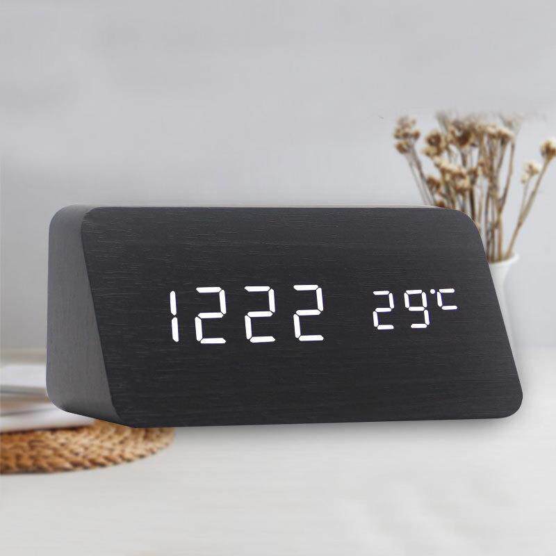 新款创意LED多功能木头钟 木制家居电子闹钟 静音数字时钟 台钟