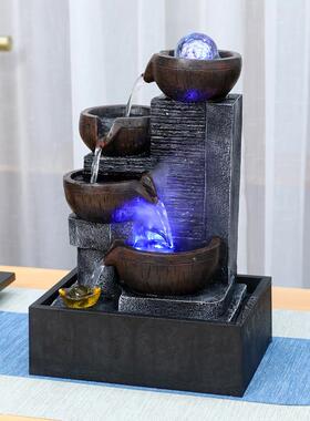 招财流水摆件桌面风水轮循环水办公室背柜茶室流水生财小型风水球