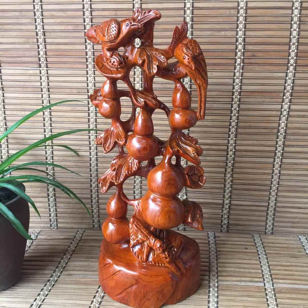 花梨木雕五福花架摆件木头根雕家居客厅电视柜装饰工艺品摆件