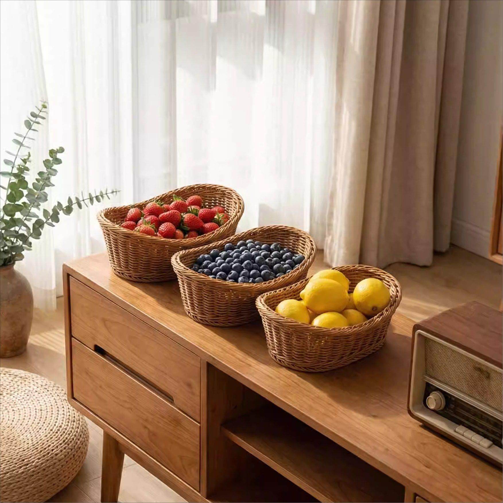 水果零食收纳筐塑料藤编超大元宝形新年干果点心盘客厅前台糖果篮,收纳整理,收纳筐,淘宝优惠券,粉丝福利购,淘宝优惠卷