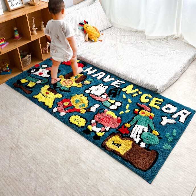 多巴胺卡通儿童房间卧室植绒簇绒地毯客厅沙发茶几毯防滑地垫