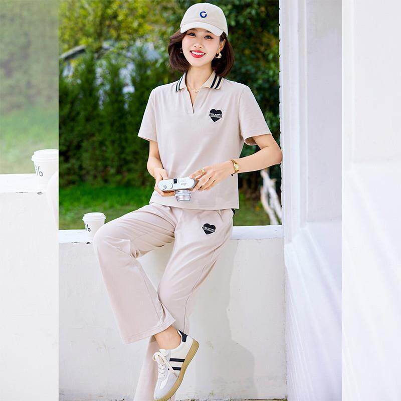 CVY中年妈妈套装女2026夏季新款洋气短袖时尚运动服休闲两件套潮
